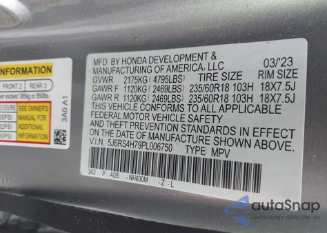 2023 Honda Cr-V Ex-L Awd from USA, damaged, VIN 5J6RS4H79PL006750